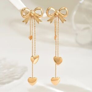 Brand NEW❗️Elegant Gold Bow and Heart Drop Earrings. 🎀 Daily Cute Earrings. 💛